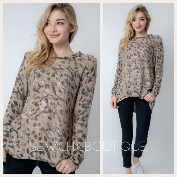 Wild Leopard Print Cozy Knit Sweater Mocha - Picture 3 of 7